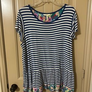 Matilda Jane Navigator Blue & White Floral Short Sleeve Relaxed Top XXL